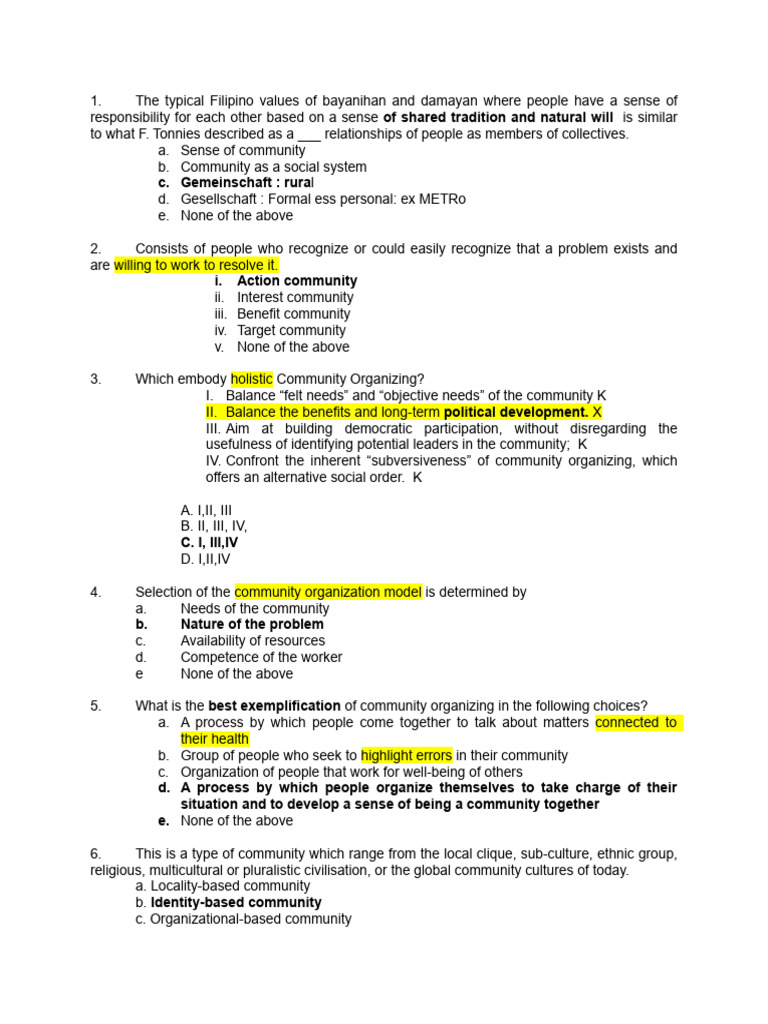 Community Organizing Drills With Answers | PDF