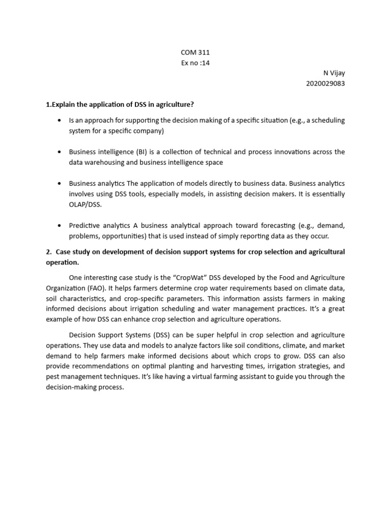 DSS Applications in Agriculture and Water Management | PDF ...