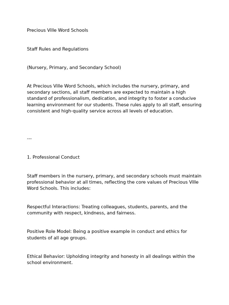 Staff Rules at Precious Ville Schools | PDF | Learning | Career & Growth