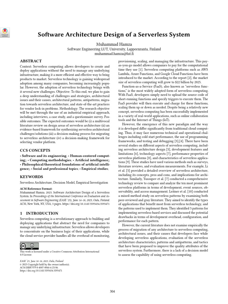 Software Architecture Design of A Serverless System: Muhammad Hamza | PDF