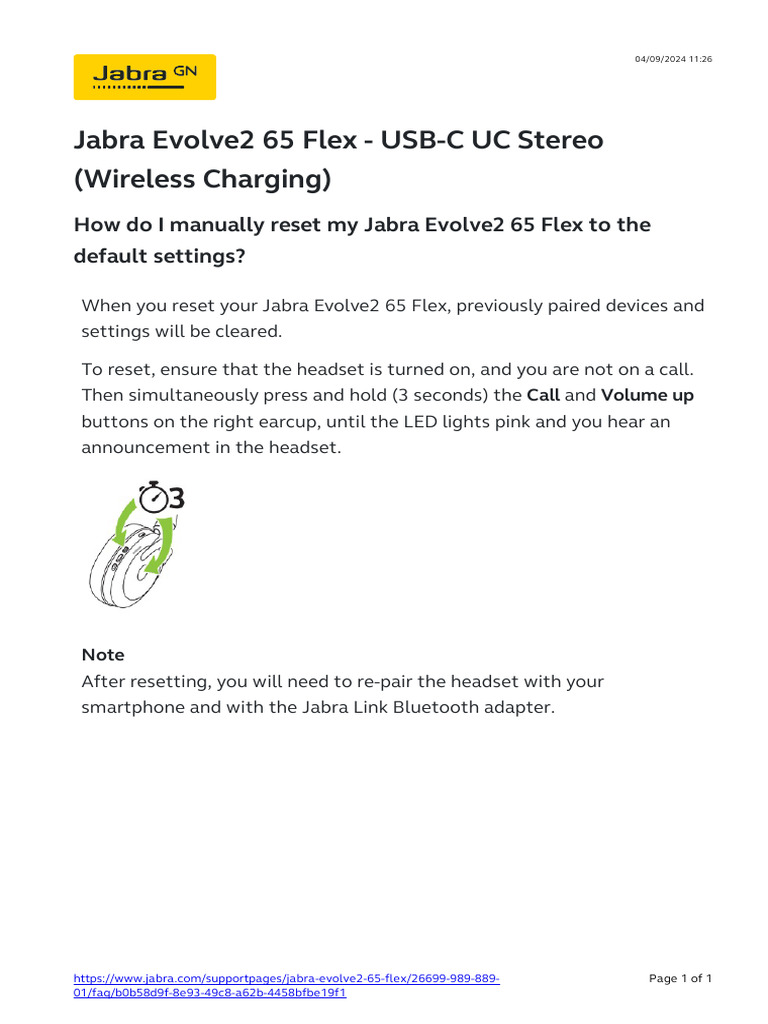How Do I Manually Reset My Jabra Evolve2 65 Flex To The Default ...
