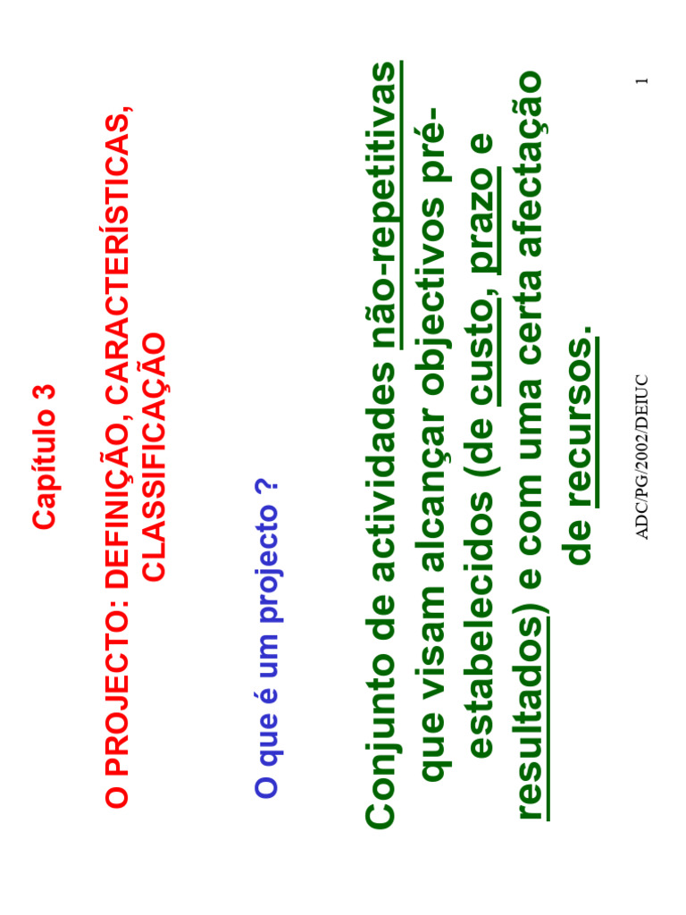 Capítulo 3 o Projecto - Definição, Características, Classificação | PDF