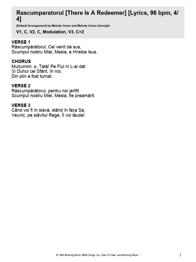 Rascumparatorul - There Is A Redeemer - Lyrics | PDF