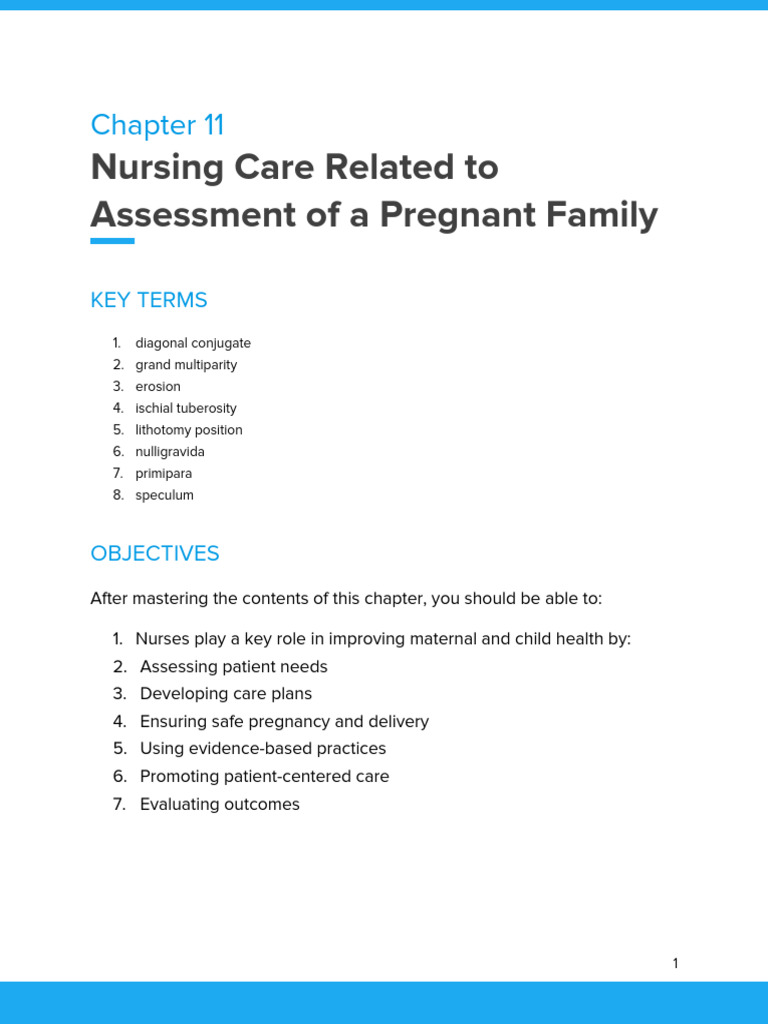 Chapter 11 Nursing Care Related To Assessment of Pregnant Family | PDF