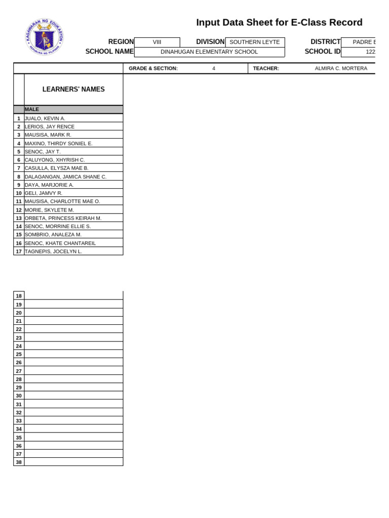 Grade 2 Class Record