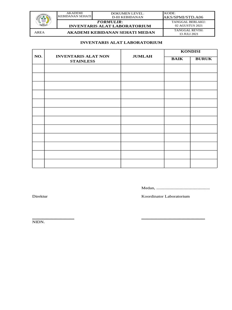 Formulir Inventaris Alat | PDF