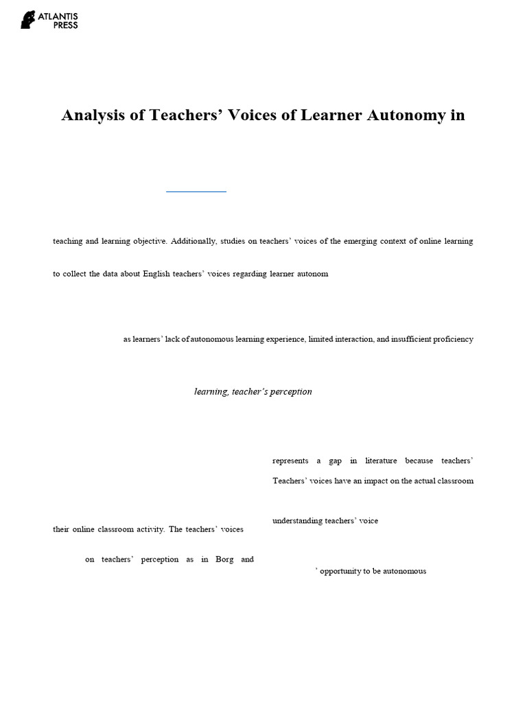 Analysis of Teachers' Voices of Learner Autonomy in EFL Online Learning ...