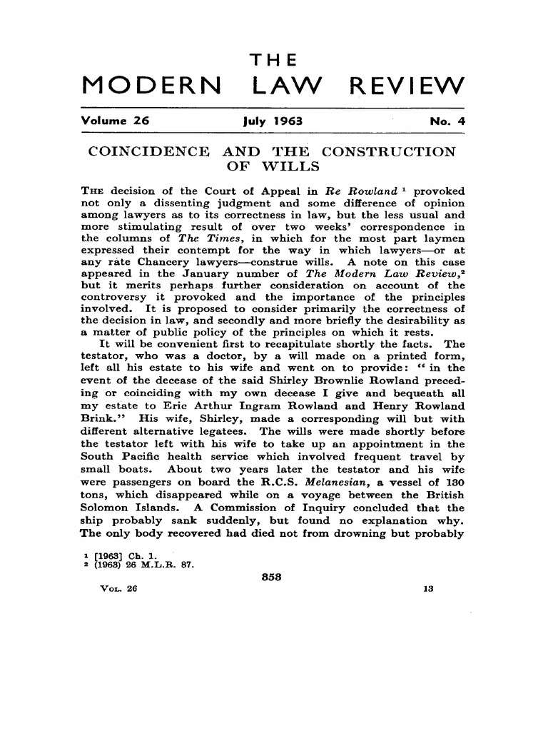 Modern Law Review - July 1963 - Albery - Coincidence and The ...