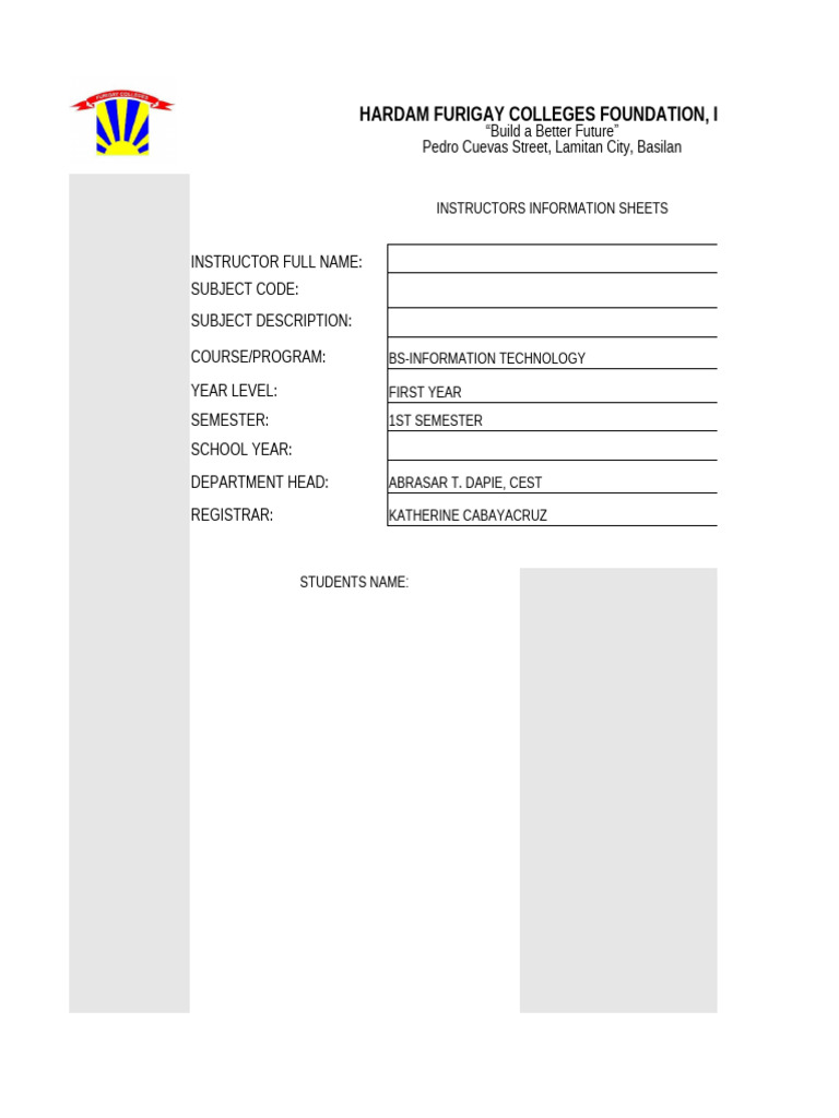 Instructor Information Sheet Template | PDF