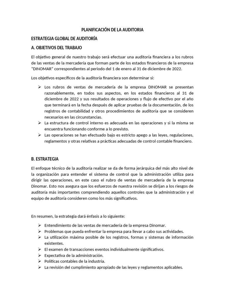 Planificación de La Auditoria | PDF
