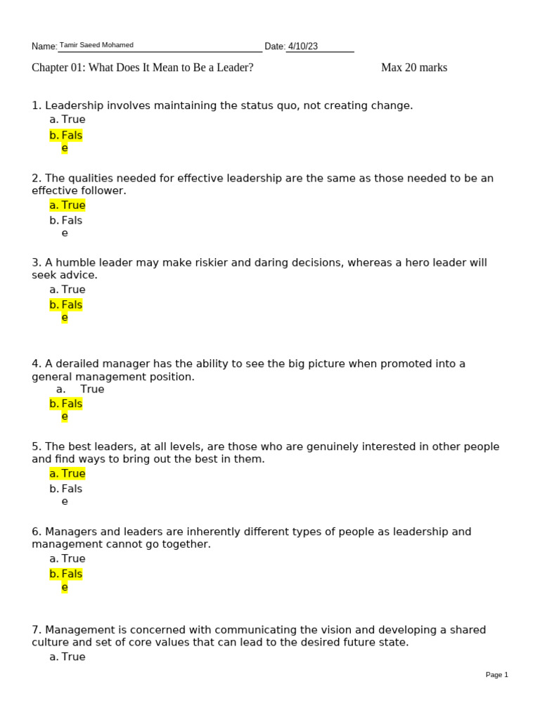 Chapter - 01 - Summative What Does It Mean To Be A Leader | PDF