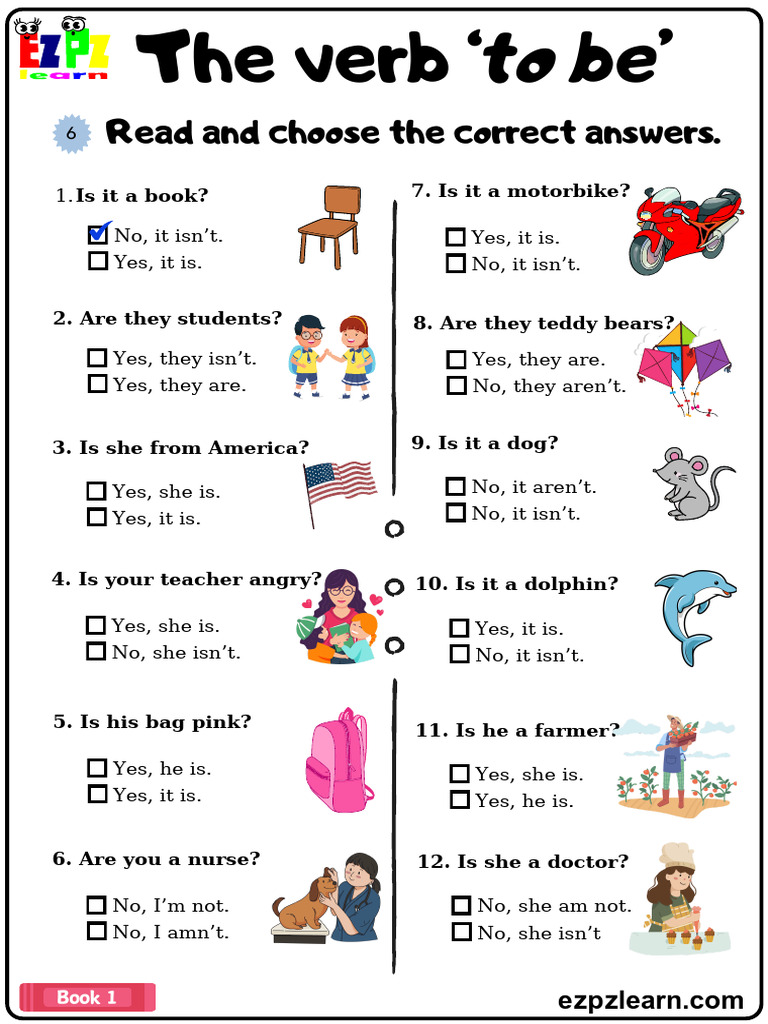 The Verb To Be Simple Present Read and Choose Grammar Worksheet | PDF