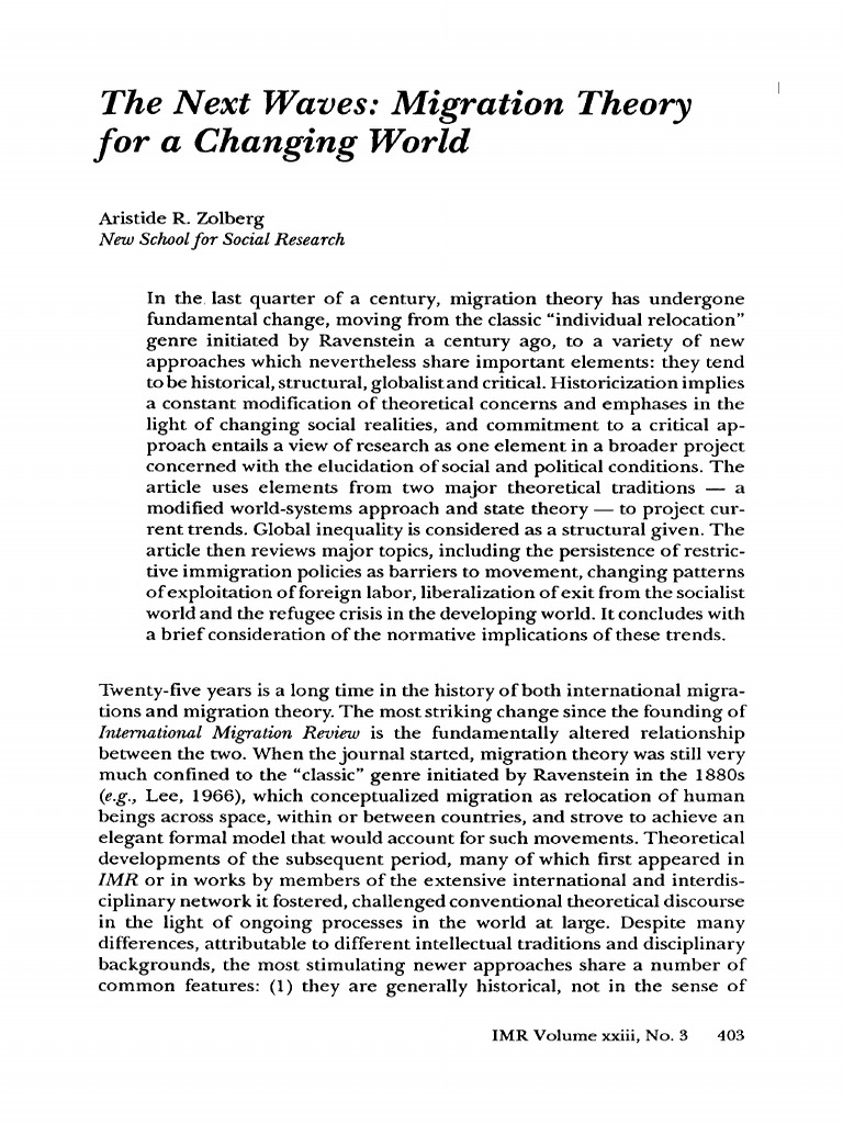 Aristide R. Zolberg - The Next Vawes Migration Theory For A Changing ...