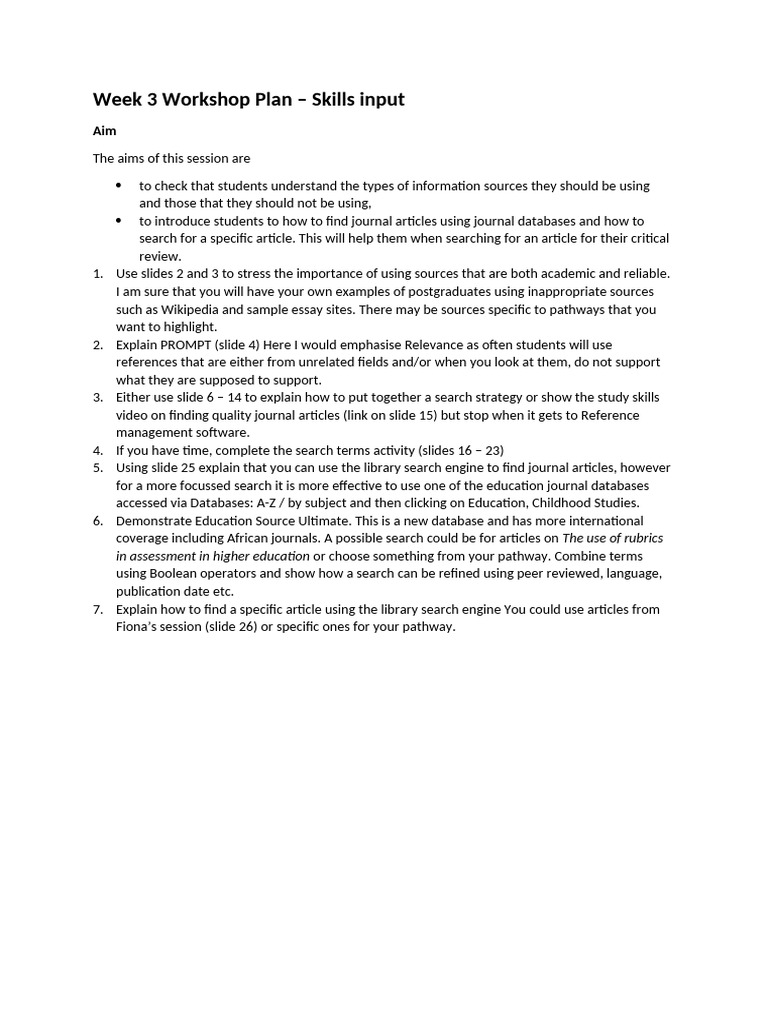 Week+3+Workshop+Plan | PDF