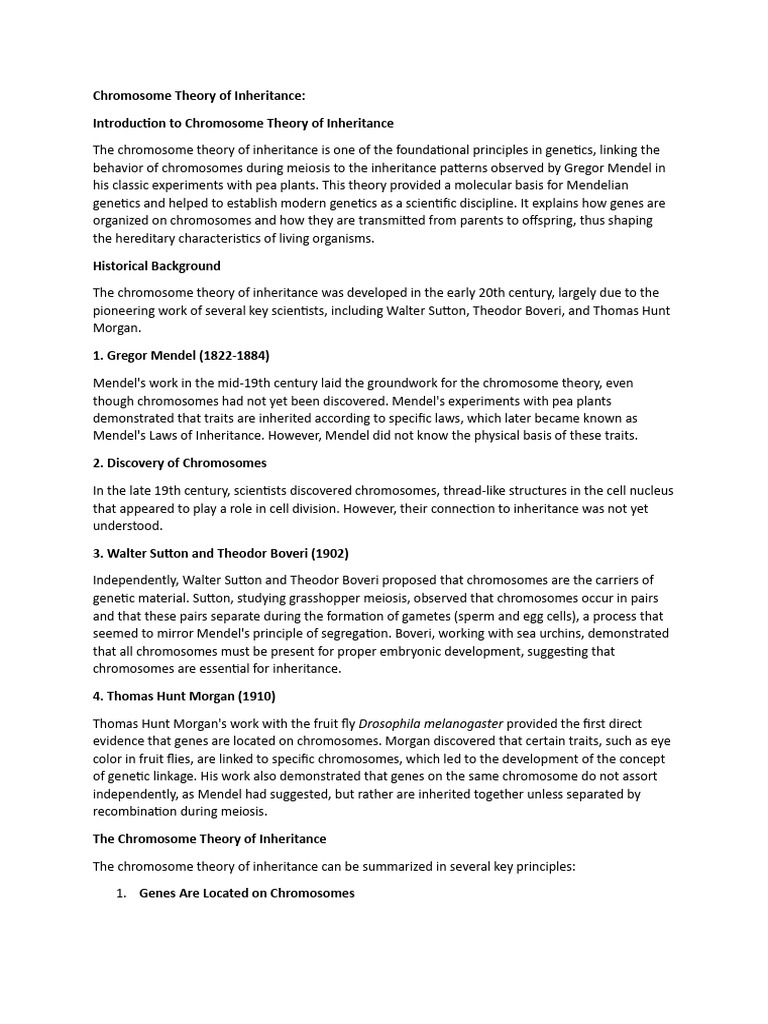 Chromosome Theory of Inheritance | PDF
