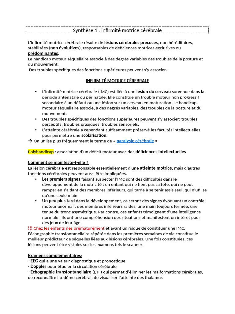 Neuropédiatrie: Infirmité Motrice Cérébrale | PDF