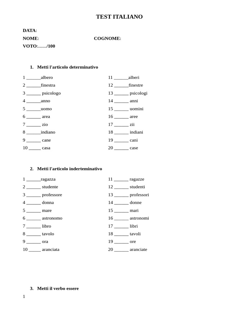 Test Esame Italiano Per Stranieri | PDF