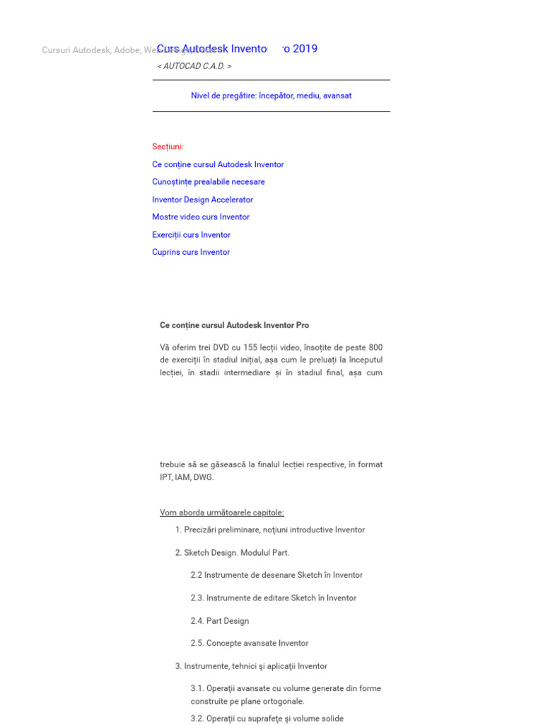 Curs Autodesk Inventor Pro Cursuri PDF | PDF | Autodesk | Software ...