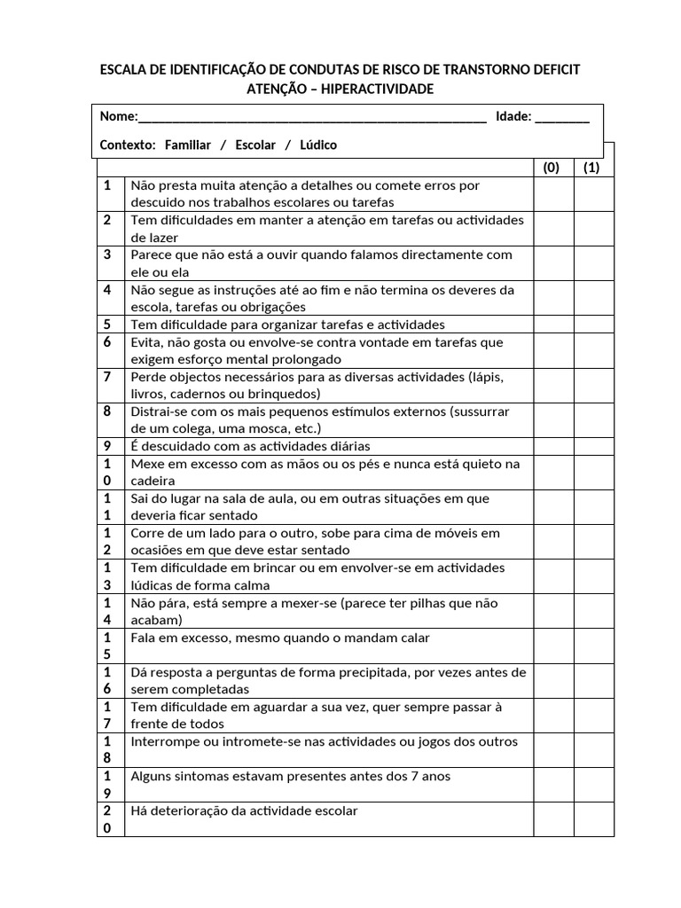Questionário TDA-H | PDF