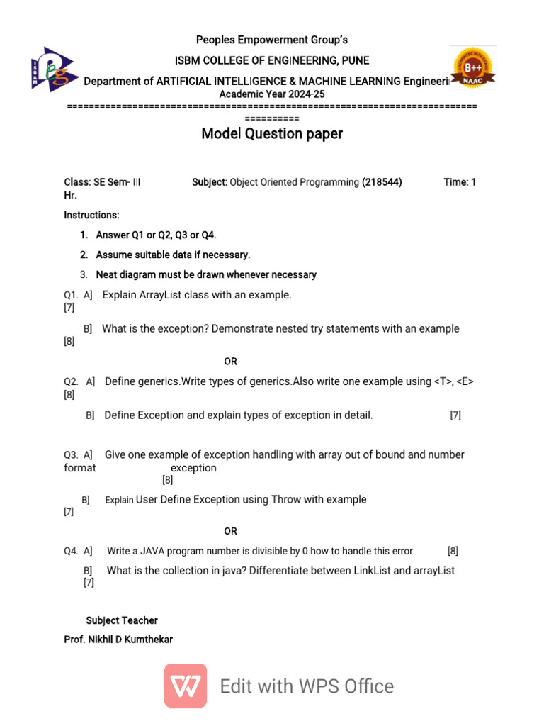 OOP Model Question Paper | PDF