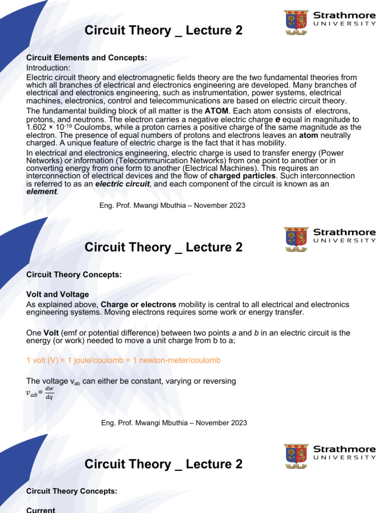 10.00.06.11.2023 BSC EEE Circuit Theory I Lect 2 BEE 1201 | PDF