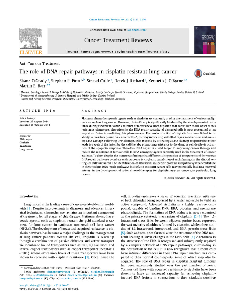 2014 O'Grady - The Role of DNA Repair Pathways in Cisplatin Resistant ...