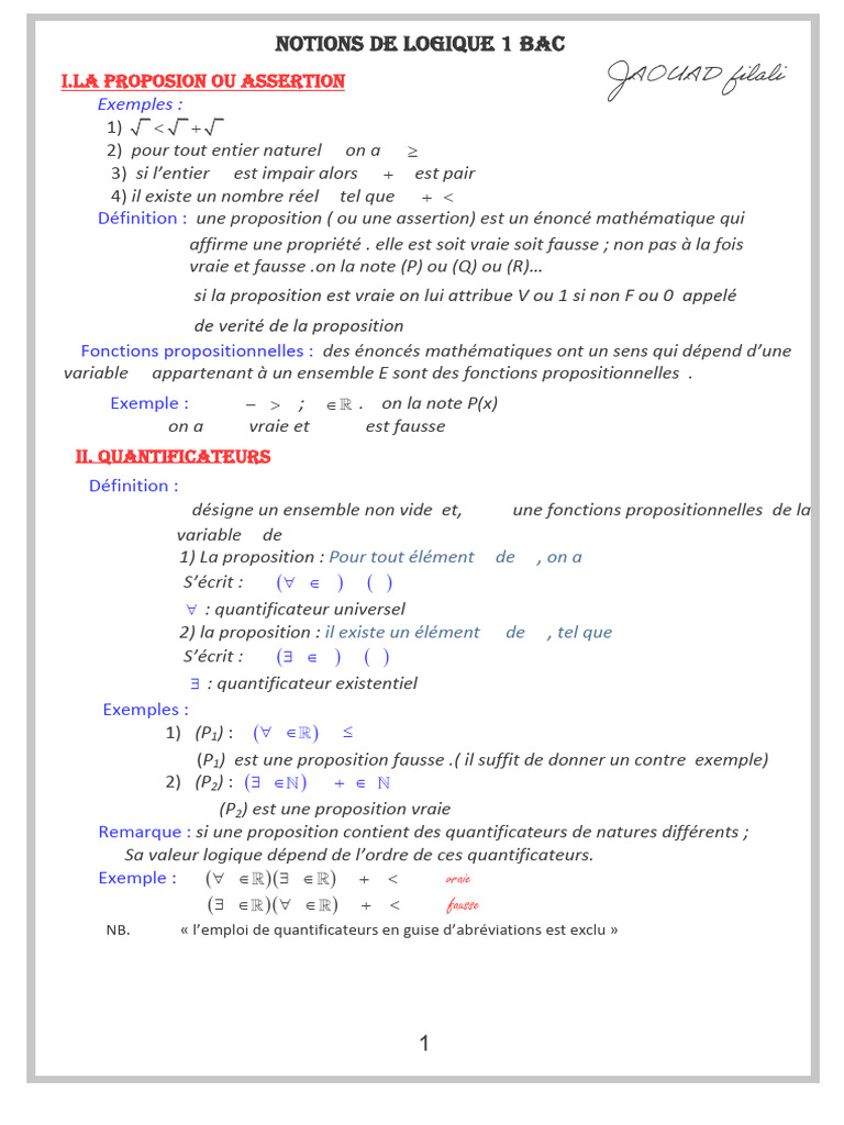 Notions De Logique 1 Bac D finition PDF