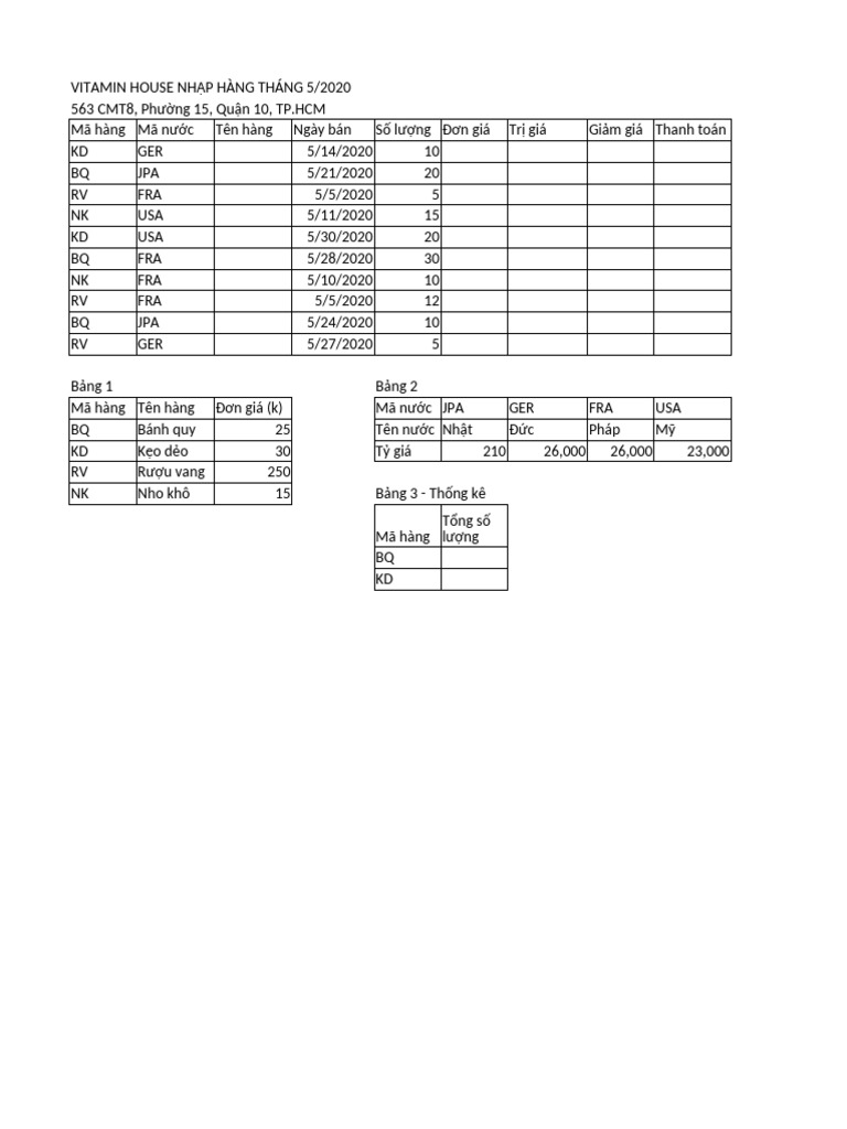 Bai Tap 1 - Excel | PDF