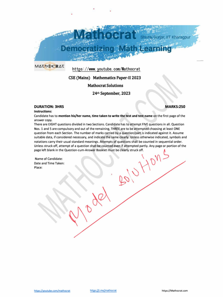 Mathocrat Mathematics CSE 2023 Paper II Soluton | PDF