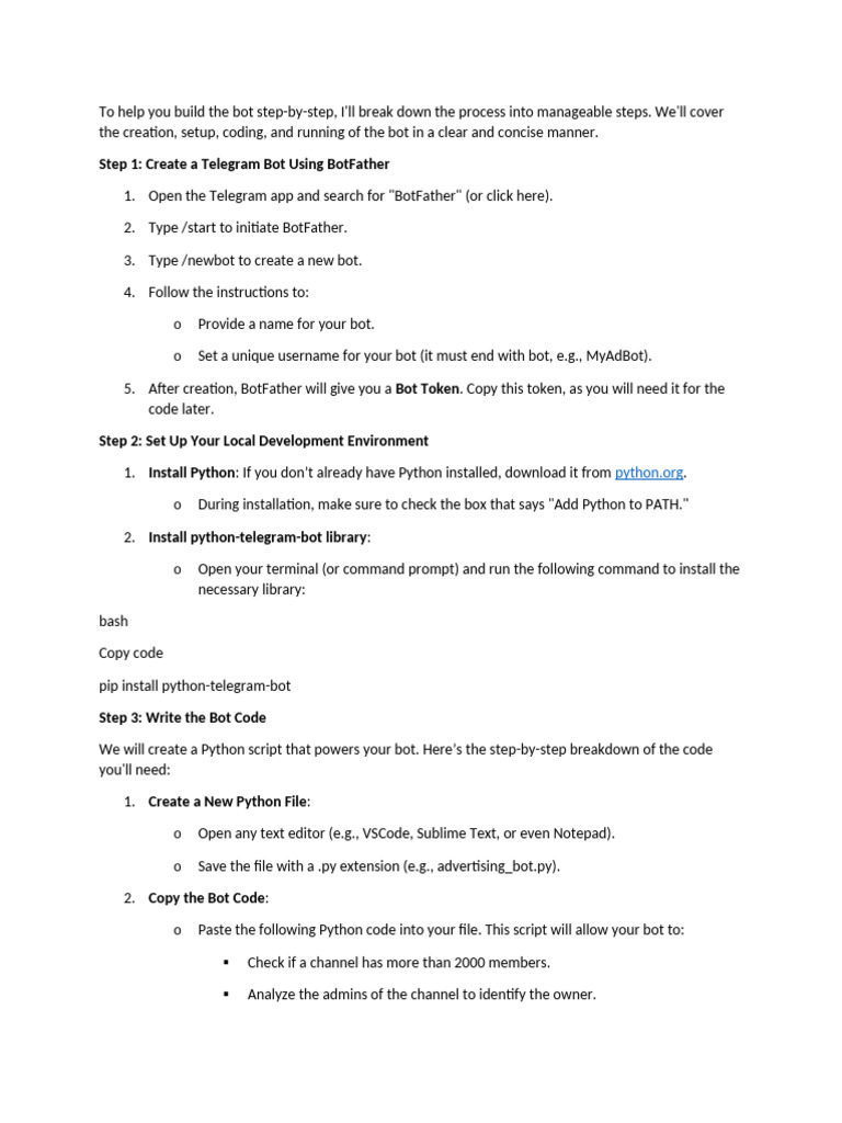 Step-by-Step Telegram Bot Creation Guide | PDF | Computing | Software