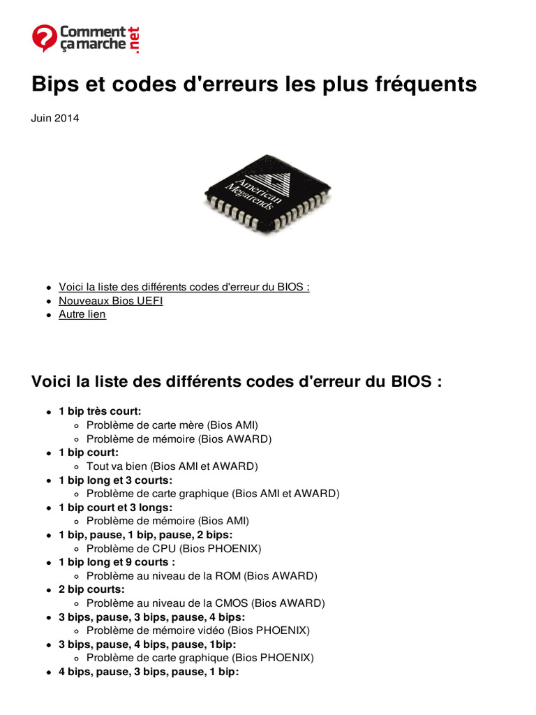 Codes d'erreur BIOS et leurs bips | PDF | Jeux et activités ...