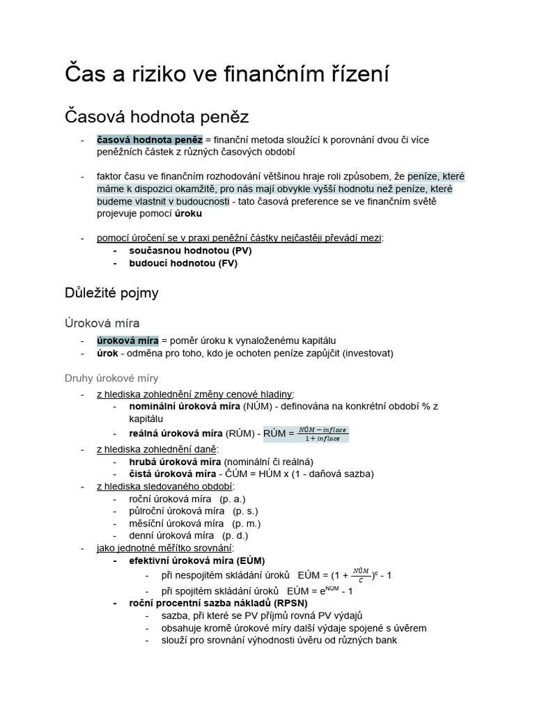 Čas A Riziko Ve Finančním Řízení | PDF