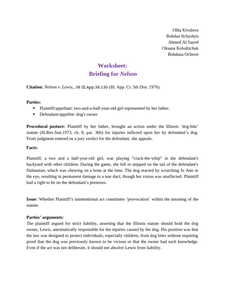 Worksheet: Briefing For: Nelson | PDF