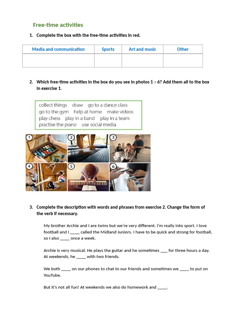 Free Time Activities | PDF