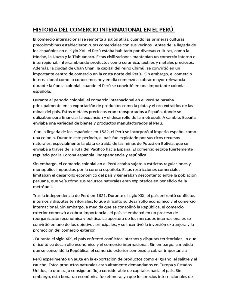 Historia Del Comercio Internacional en El Perú | PDF
