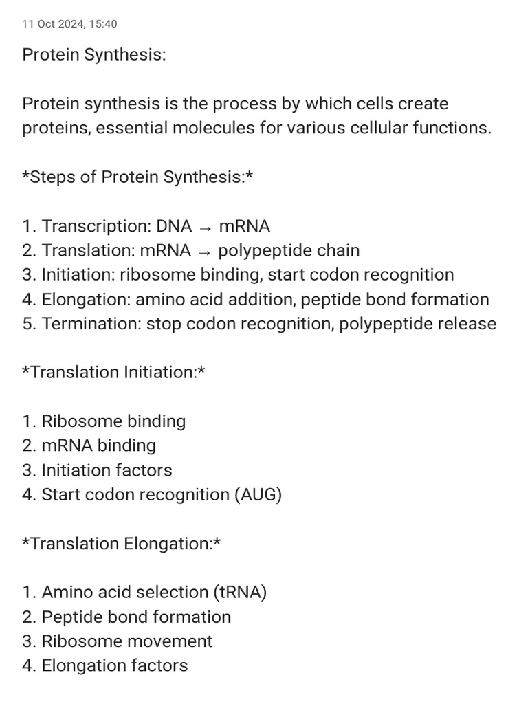 Protein Synthesis Biology | PDF