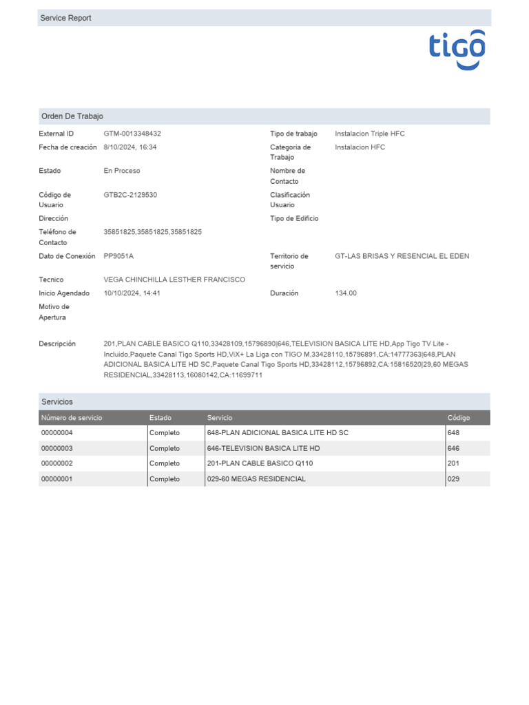 Service Report for Cable and TV Installation | PDF