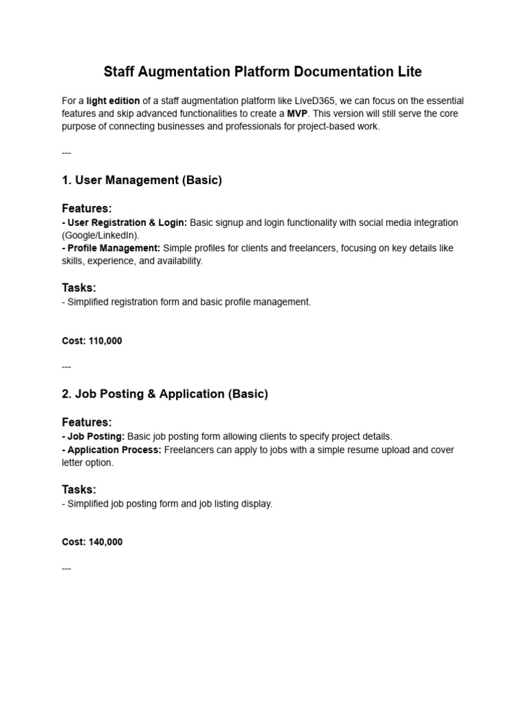 Lite Staff Augmentation Platform Documentation | PDF