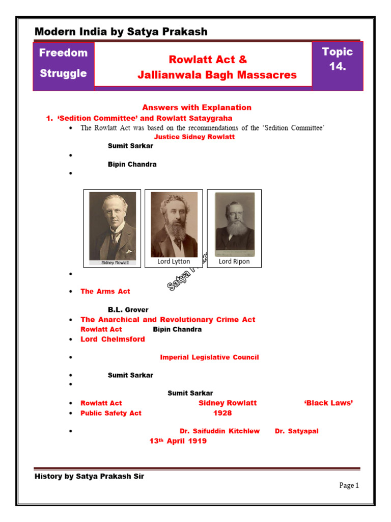 Rowlatt Act and Jallianwala Bagh | PDF