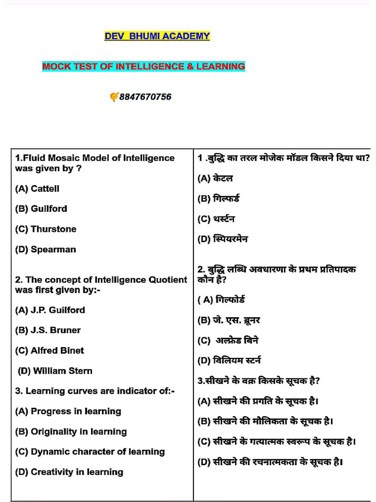 Mock Test of Learning & Intelligence | PDF