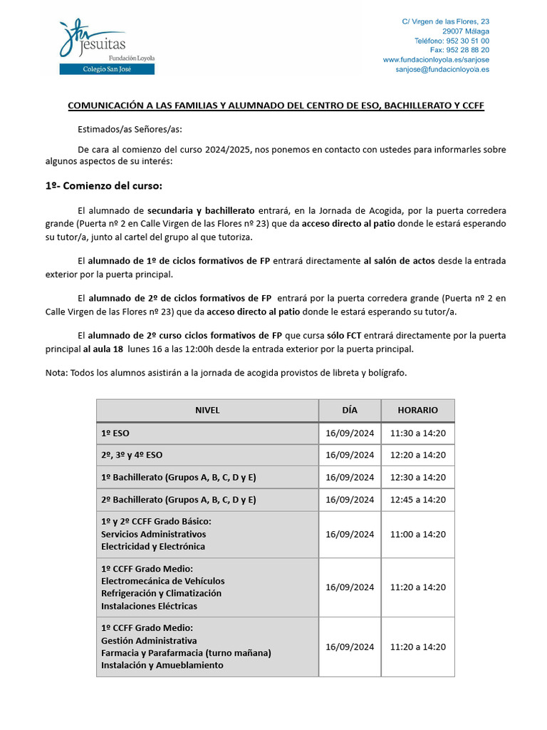 Carta Inicio de Curso 24-25 | PDF