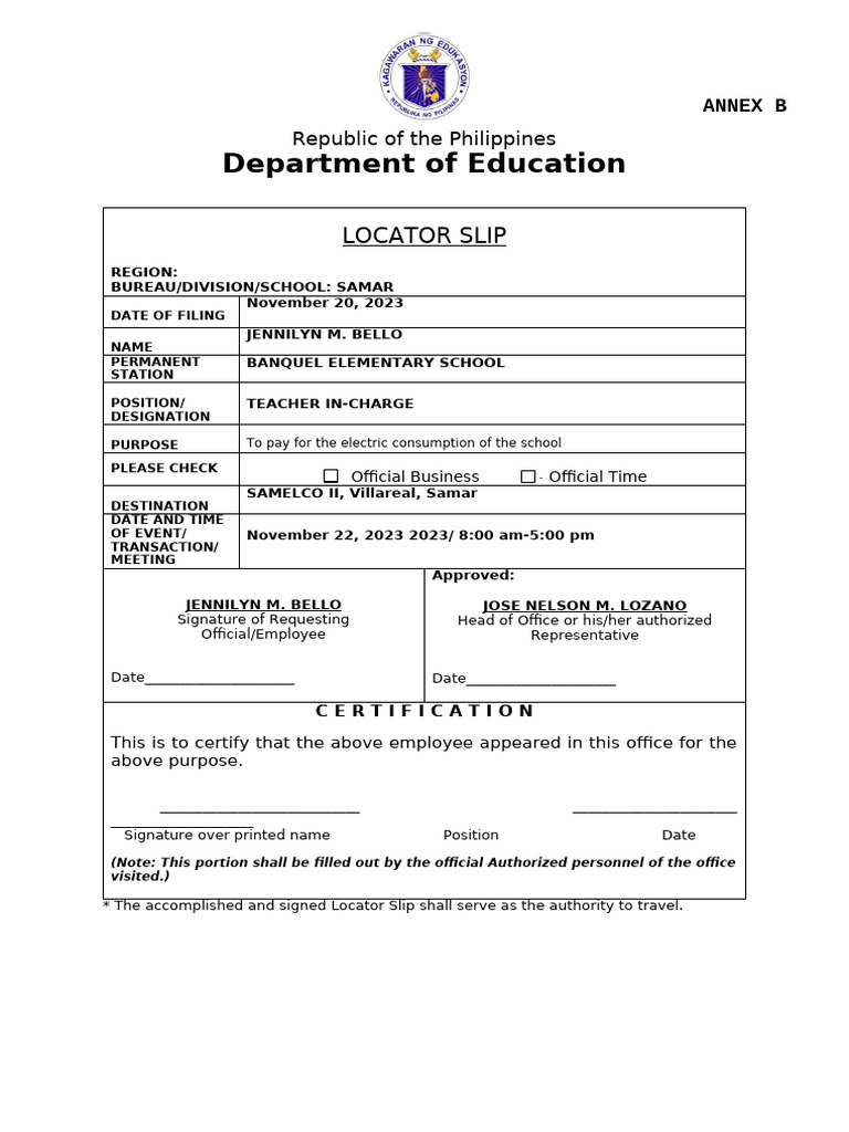 Locator Slip - ANNEX B | PDF