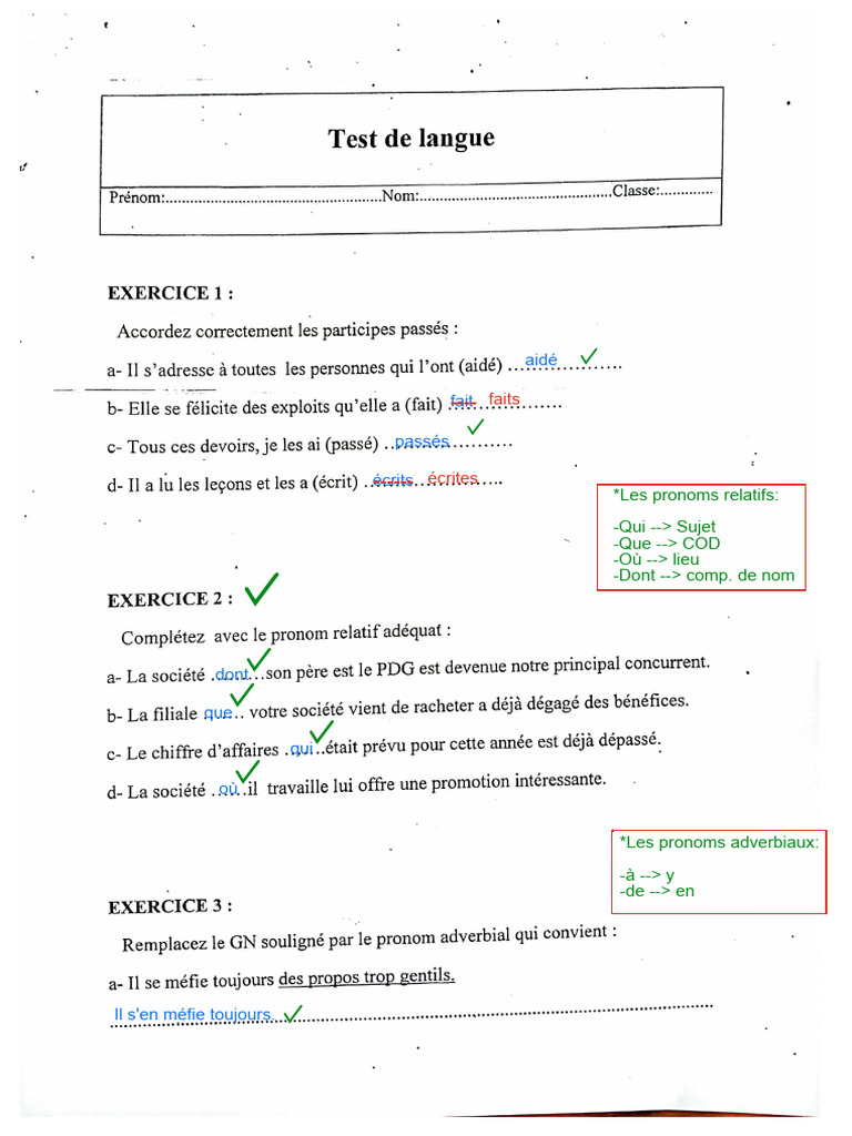 Correction Test de Langue | PDF