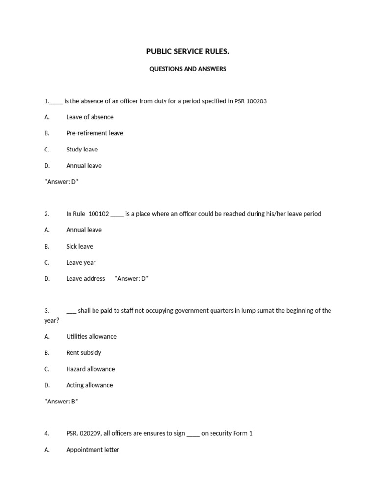 Public Service Rules Q&A Guide | PDF | Overtime | Business