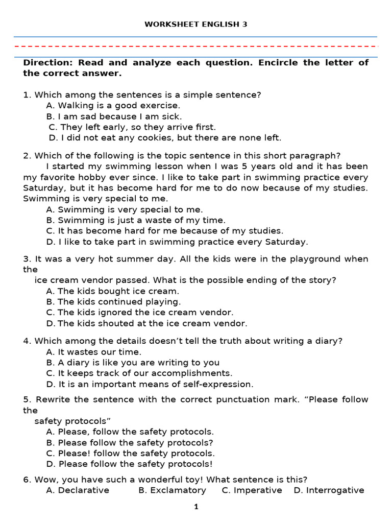 English Worksheet | PDF