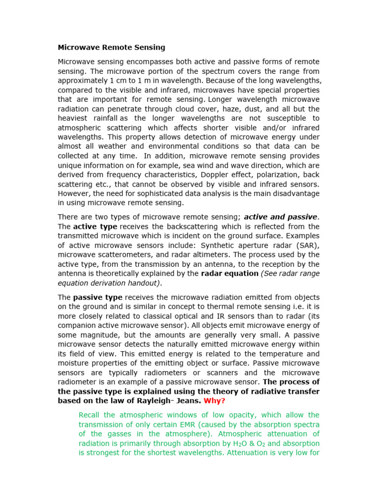 Remote Sensing II - EGE 2409 - EGS 2301 - Lecture - II - MRS Handout | PDF