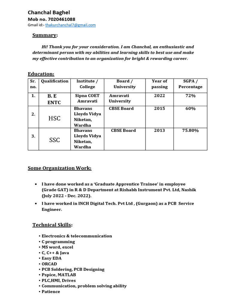 Chanchal Baghel Summary Pdf