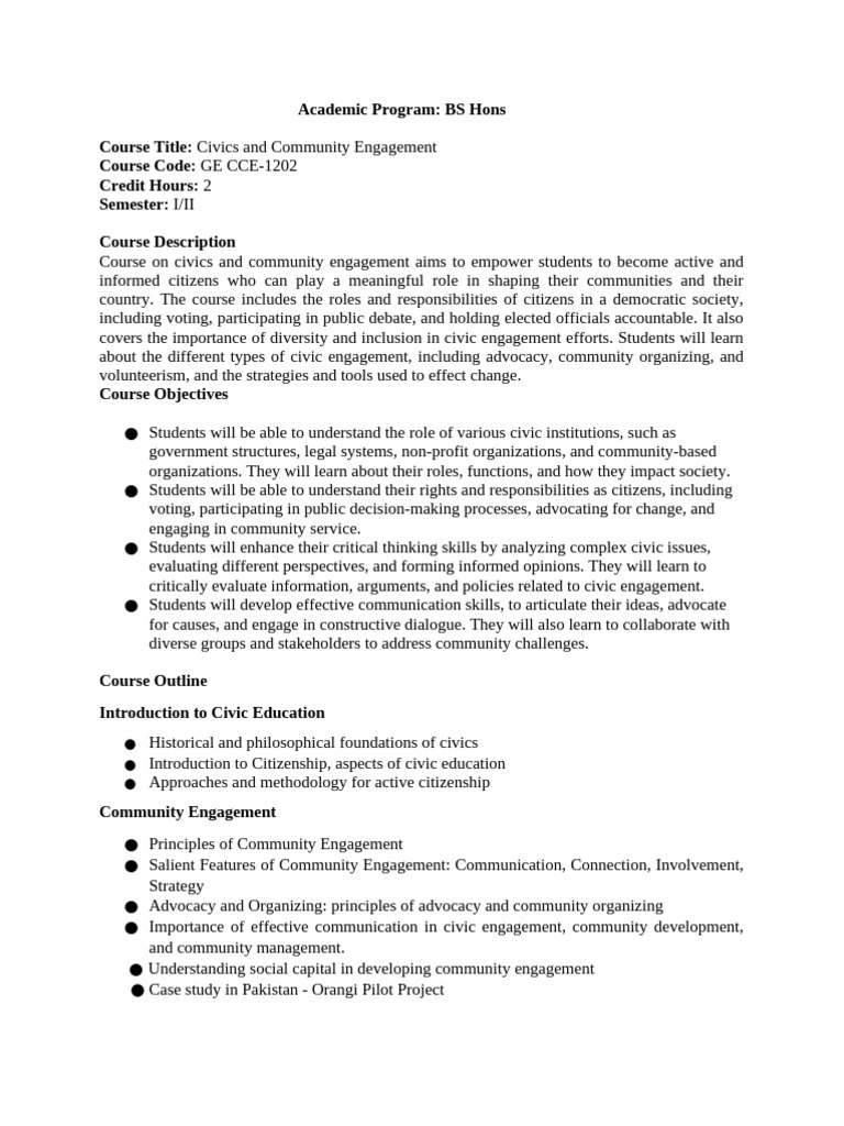 Civics and Community Engagement Course | PDF | Educational Assessment ...