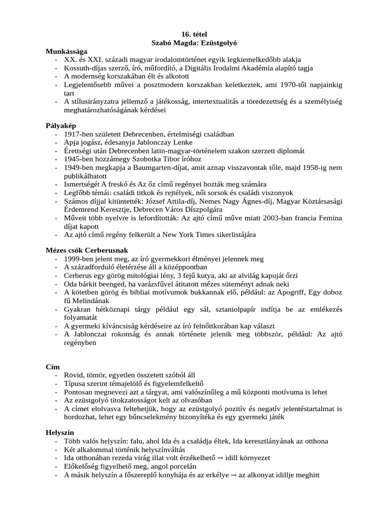 Tétel Szabó Magda | PDF