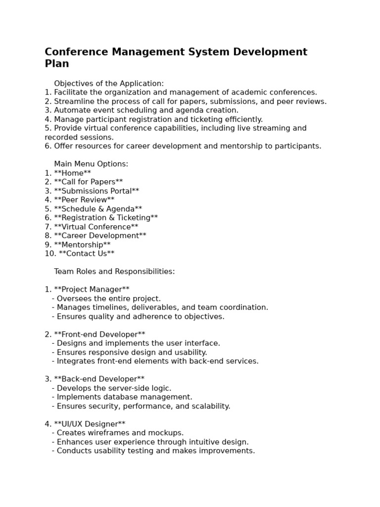 Conference Management System Development Plan Pdf